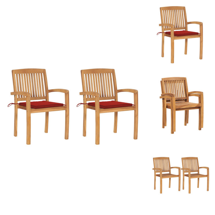 vidaXL Gartenstühle 2 Stk. mit Roten Kissen Massivholz Teak - Gartenstühle