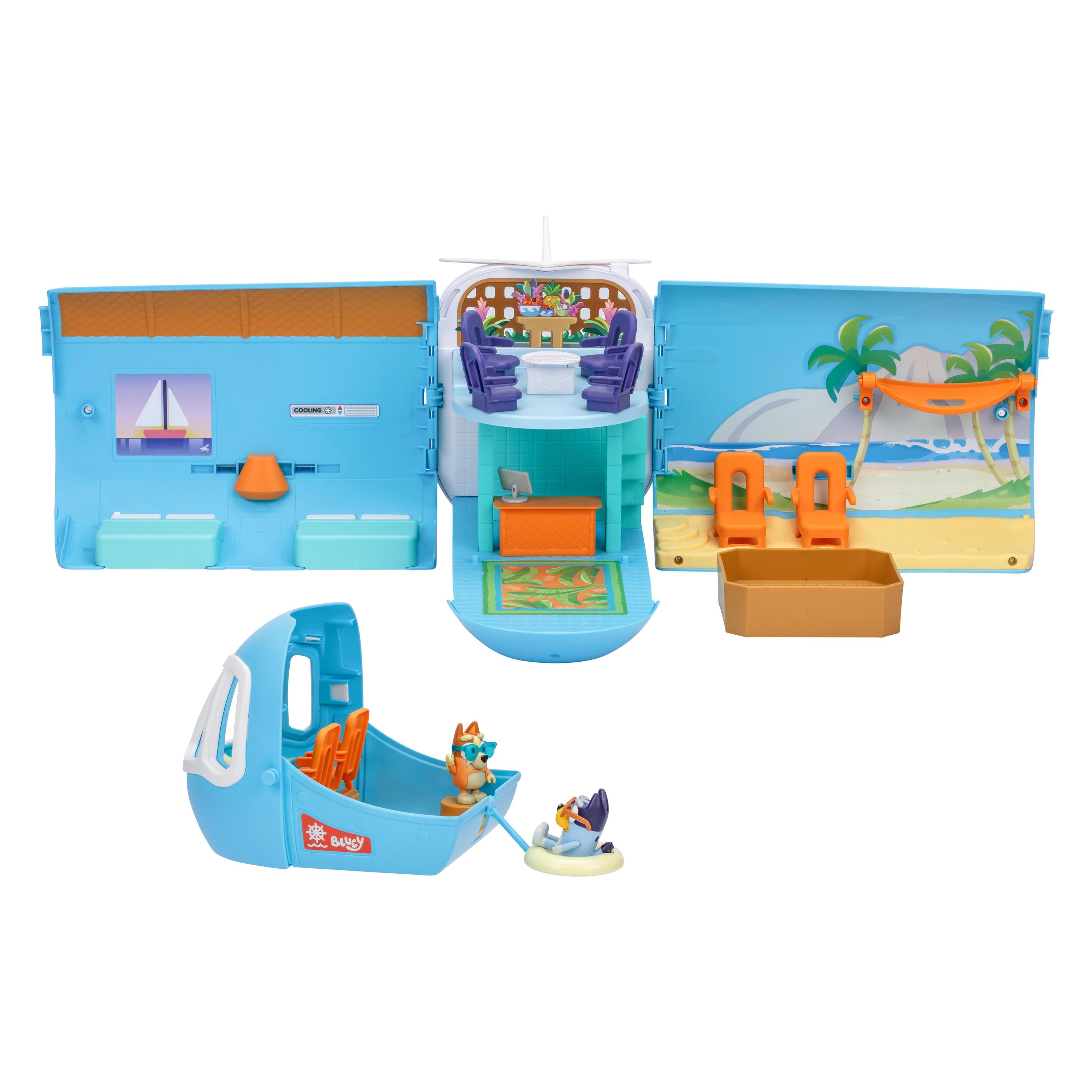 Moose Bluey Verwandlungsspielset Holiday 3in1 Flugzeug-Boot-Hotel (17670)