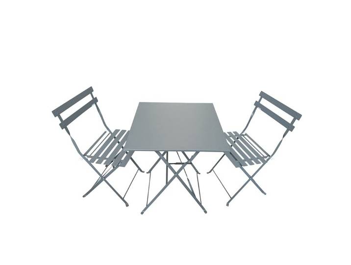 Ensemble de jardin pliable Madalena - Table de bistrot carrée et 2 chaises pour balcon ou terrasse - TERRE JARDIN - Gris