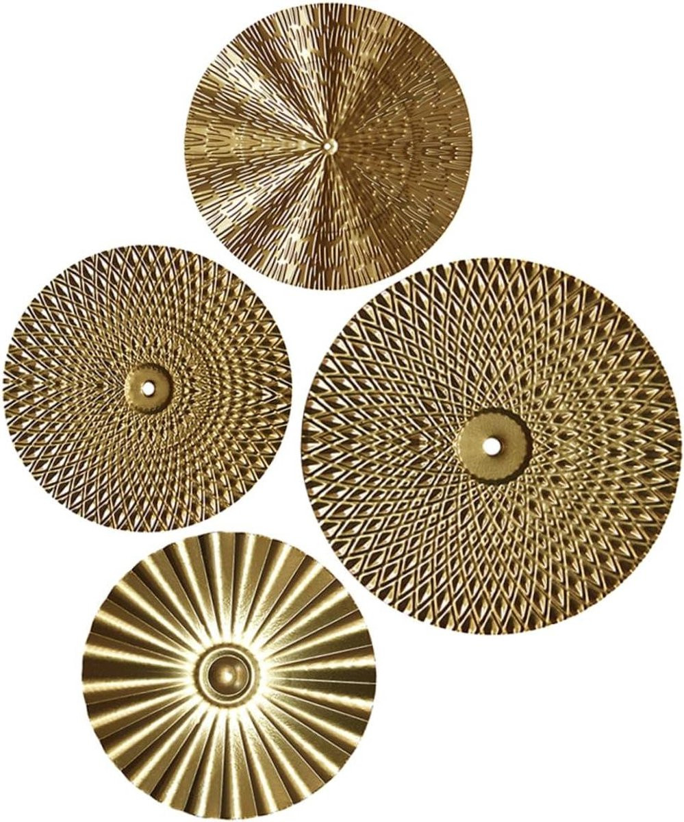 Gouden metalen wanddecoratie met grafisch ontwerp, breedte: 24,5 cm