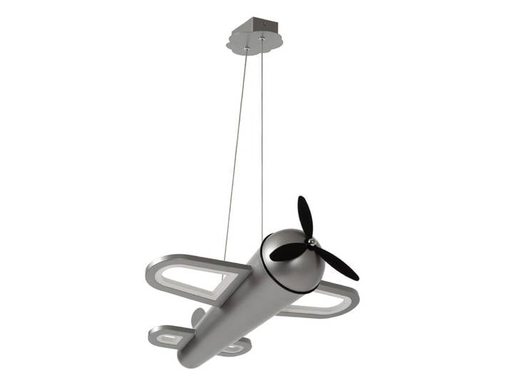 Pendellampe im Kinderzimmer Fokker Flugzeug metallisch grau