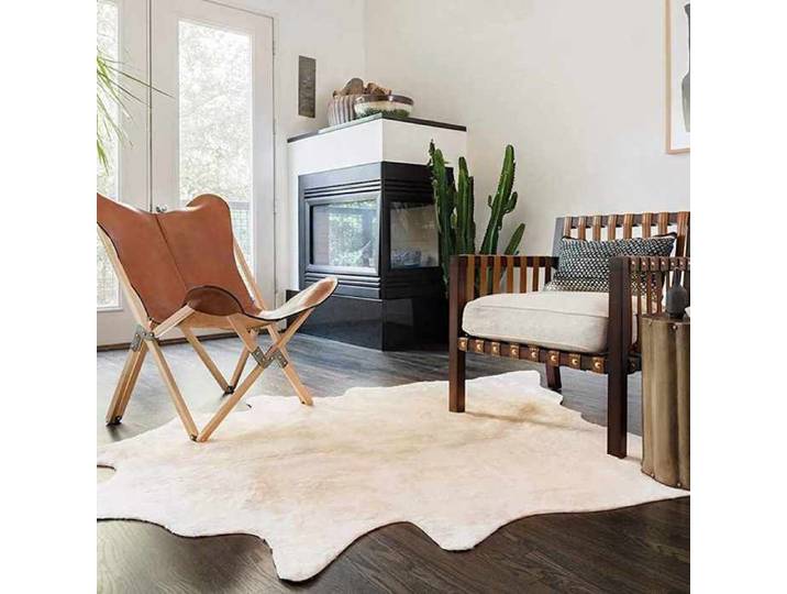 Tapis-Tapis de salon-Tapis Chambre en peau de vache véritable beige 180x220 cm 577499
