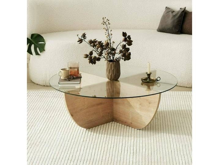 Jolanda - Table Basse\, 90x90x30h cm Chêne Marron\, Forme Circulaire