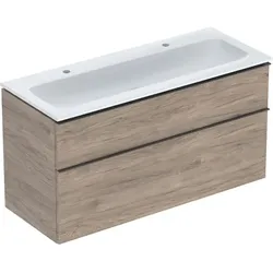 Geberit iCon Set Möbelwaschtisch schmaler Rand, Nussbaum hickory, lava Griff, 120x63x48 cm
