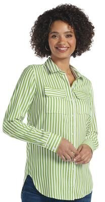 Masseys Favorite Button-Down Shirt (Size 4X) Green White Stripe, Viscose