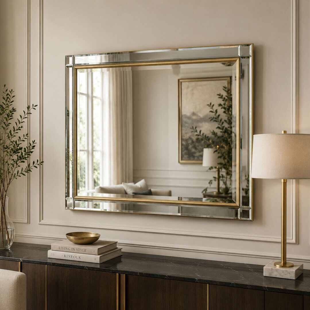 Etta Avenue Abbeville Venetian Bevelled Accent Mirror Gold 65cm H x 90.5cm W