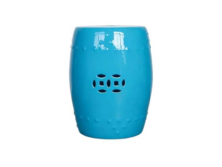 Keramik-Gartenhocker For Drinnen Und Draußen, Terrassendekoration, Einfarbig, Ohne Muster, Wasserdichter, Langlebiger Sitz Oder Beistelltisch For Hof, Wohnzimmer – Dekoratives Akzentstück(Blue1)