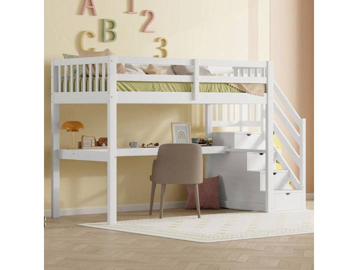 lit mezzanine 90 x 200 lit mezzanine avec tiroirs de rangement et Bureau sous le lit blanc avec bureau et escalier blanc