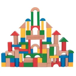 Tooky Toy: Bunte Holz-Bausteine im Eimer – 100-teilig
