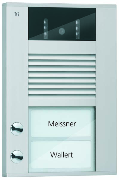 Video-Außenstation mit 130-Grad-Kamera Serie AVD mit 2 Klingeltasten (rechtsbündig), AP silber TCS AVD14023-0010