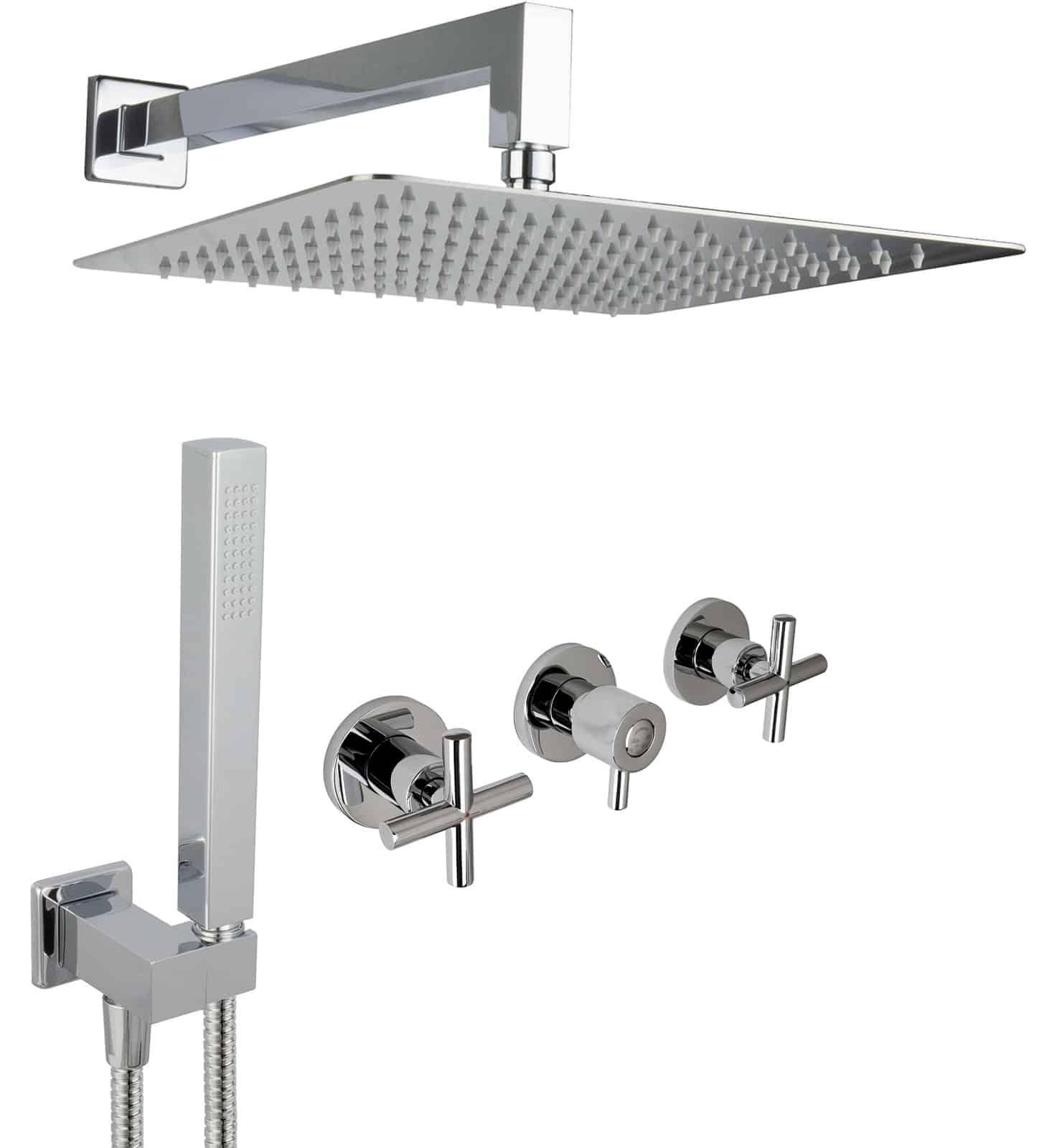PaulGurkes Regendusche 30cm unterputz mit Wandarm Komplett Set Messing
