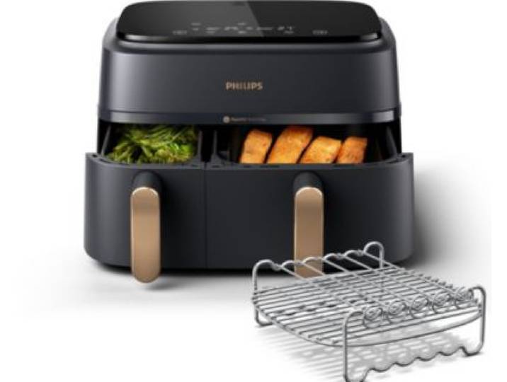 Philips - Friteuse Sans Huile Na352/04 Friteuse Sans Huile Double Panier Noir/Doré, Série 3000 9l (3+6l) Avec Accessoire