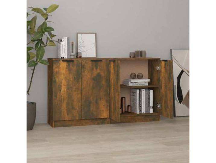HEFZGDB Sideboards mit Wandhalterung zur Sicherung, multifunktionale Beistellschränke mit reichlich Stauraum und Pflegeleichte Kommoden aus Holzwerkstoff, 2 Stück in Räuchereiche 60x30x70