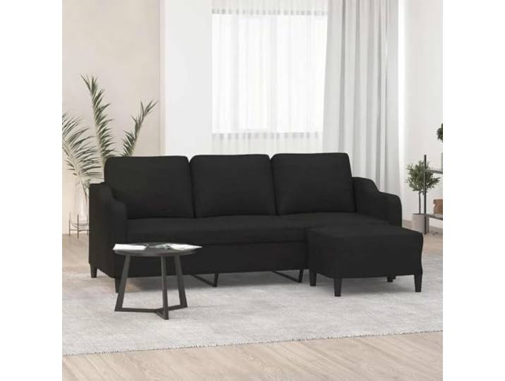 HEFZGDB 3-Sitzer-Sofa mit Hocker Schwarz 180 cm Stoff Bezug Polsterung Modernes Design Wohnzimmer Sitzgruppe Bequeme Sitzfläche Dicke Polsterung Atmungsaktiver Stoff Langlebiges