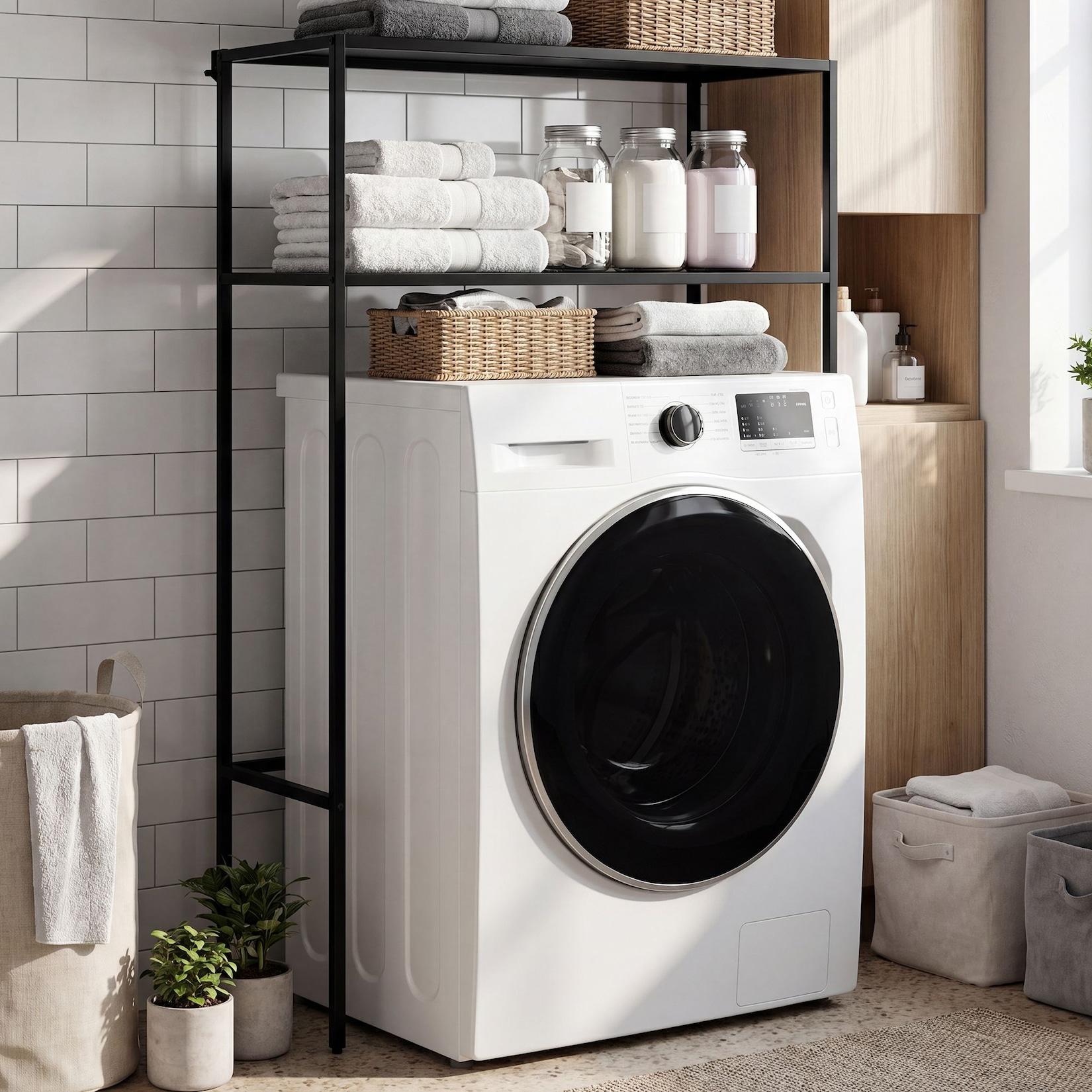 CLP Waschmaschinenregal Überbau Kendal, Überbauregal Waschmaschine und Trockner, Toilettenregal aus Metall, 2 Ablagen für Badezimmer