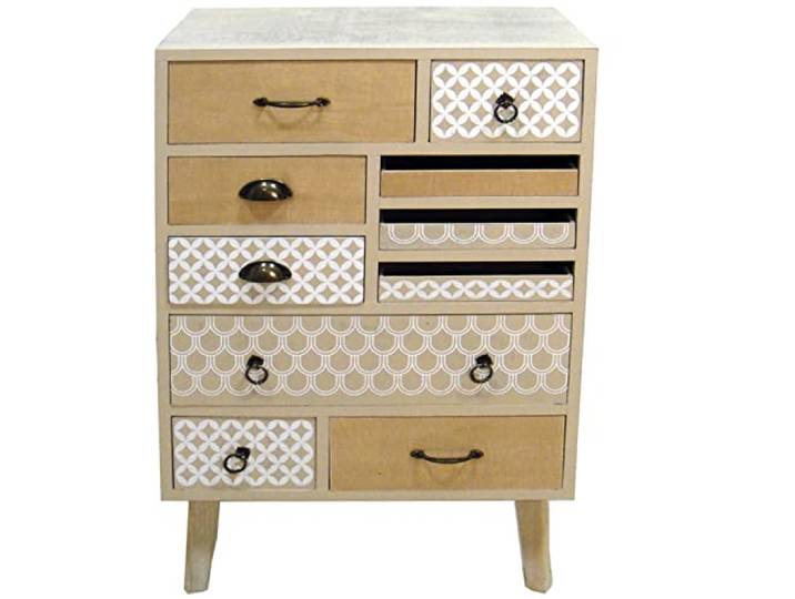 DRW Sideboard mit 7 Schubladen und 3 Türen aus Naturholz_65x35x100 cm, Holz, estandar