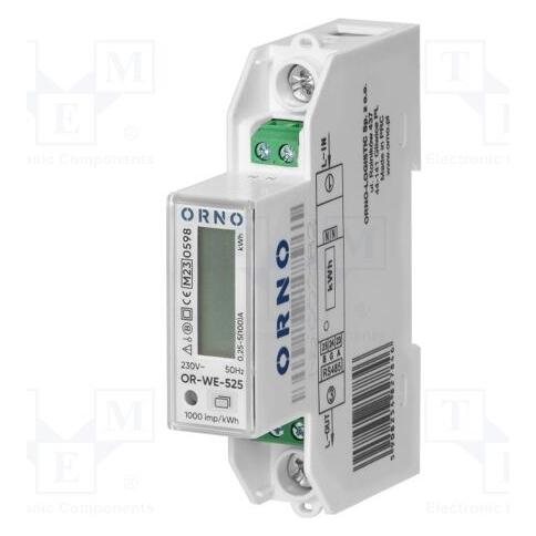 Orno Einphasiger Stromzähler, 100 A, RS-485-Anschluss, MID, 1 Modul, DIN TH-35 mm, PV (OR-WE-525)