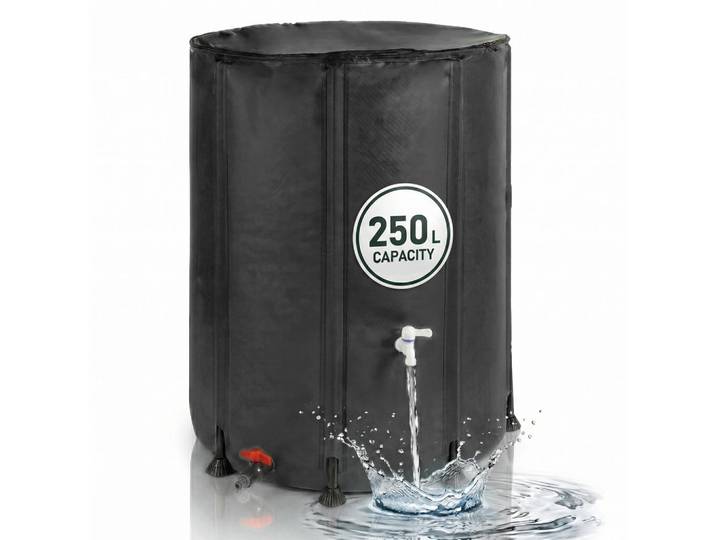 Relaxdays Regentonne Schwarz faltbar 250 l, Kunststoff, 60x80x60 cm, Gartenzubehör
