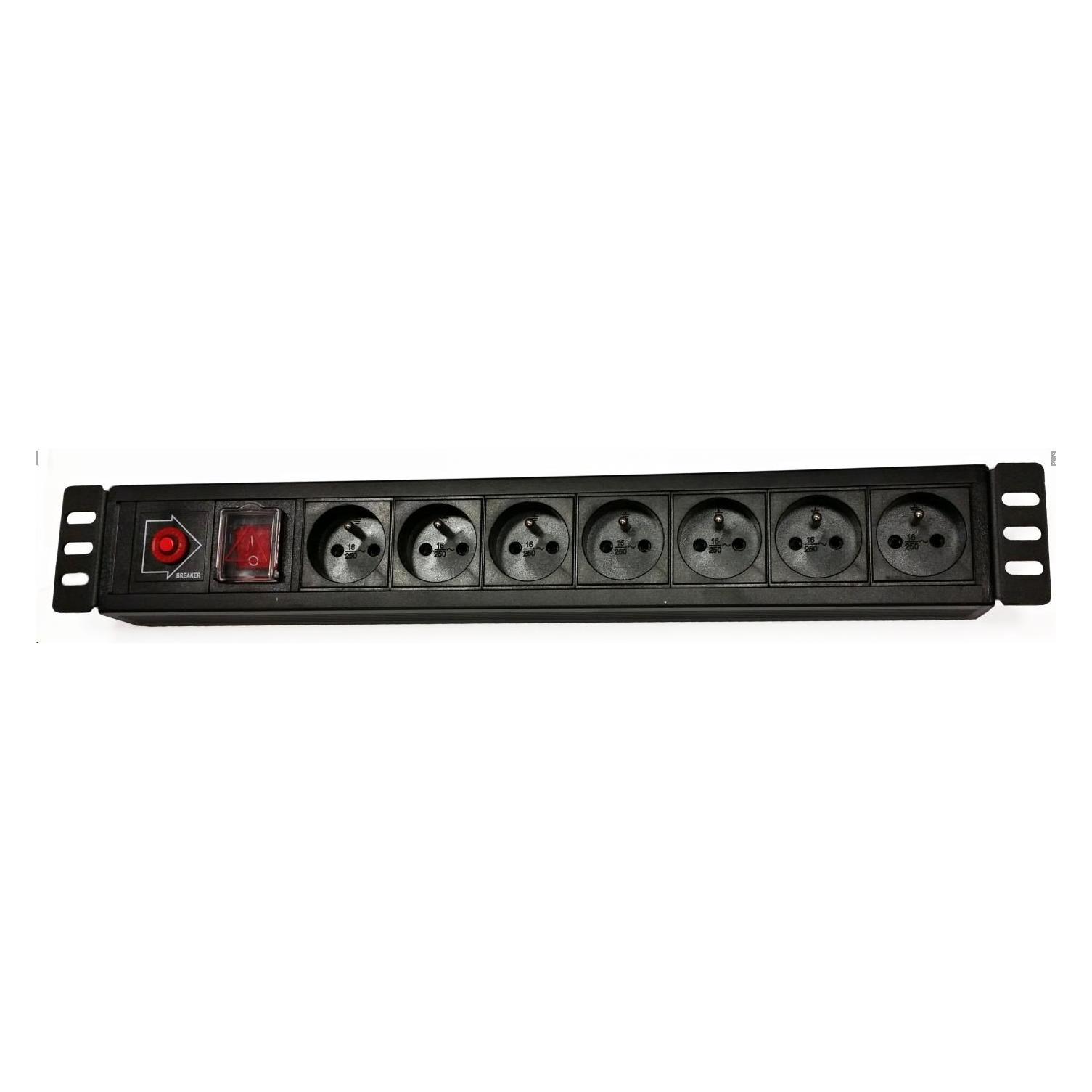 LEXI-Net 19" rozvodný panel 7x230V, ČSN, vypínač, proudová ochrana, kabel 3m, 1,5U (NAPPAN2237B)
