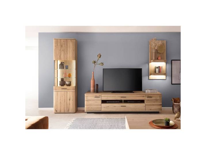 TV-Lowboard Front: Massivholz Eiche, geölt Korpus: Spanplatte, furniert & geölt Rückwand: HDF Hochdichte Holzfaserplatte , foliert Griffe: