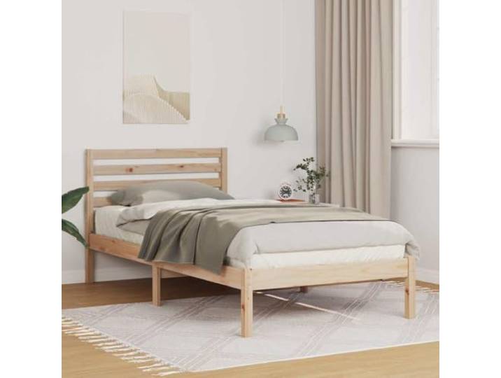 Bettrahmen mit Kopfteil Braun 100 x 200 cm Massives Kiefernholz Plattform Design, Ohne Boxspring, Stabiler Lattenrost, Einfache Montage, Moderner Stil