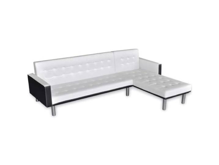 L-förmiges Schlafsofa aus weißem Kunstleder, mit Fußstütze Holzrahmen, dicke Polsterung, 2 Liegepositionen, teilweise zusammenklappbar, vielseitiges Design