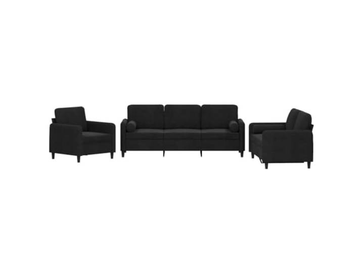 GHVBNMF 3-TLG. Sofagarnitur Schwarz Couch Set mit Samtbezug & Kissen Elegantes Couch-Set fürs Wohnzimmer: 3-Sitzer, 2-Sitzer und Sessel in Schwarz inkl. Kissen für gemütliche Entspannung.