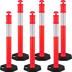VEVOR Verkehrsleitpfosten Leitpfosten 6 Stk. (114 cm) mit beschwertem Sockel & Reflektorstreifen, robuste Leitpfosten für Baustellen, Parkplätze, Absperrpfosten zur Steuerung von Menschenmengen, rot