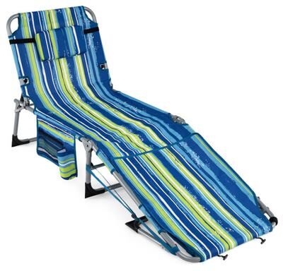 Costway Tanning Chair with Face Arm Holes Portable Sunbathing Chair-Blue & Green
