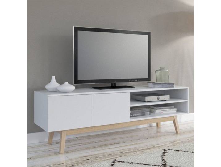 Meuble TV HOME 160cm 2 portes 1 niche / Blanc