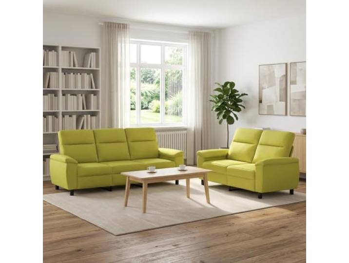 Sofa-Set 2 pcs Hellgrün Stoff Metallrahmen,Kissenrücken-Design,konische Kunststoffbeine,Polyesterbezug,drinnen
