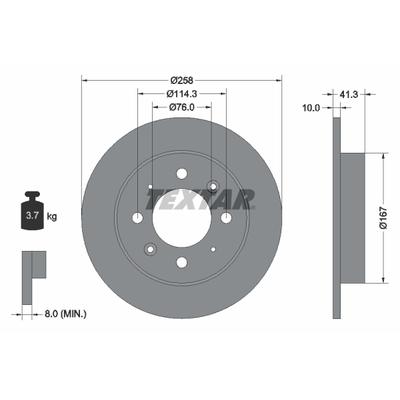 TEXTAR Bremsscheibe PRO 92134303 258mm 10mm für KIA
