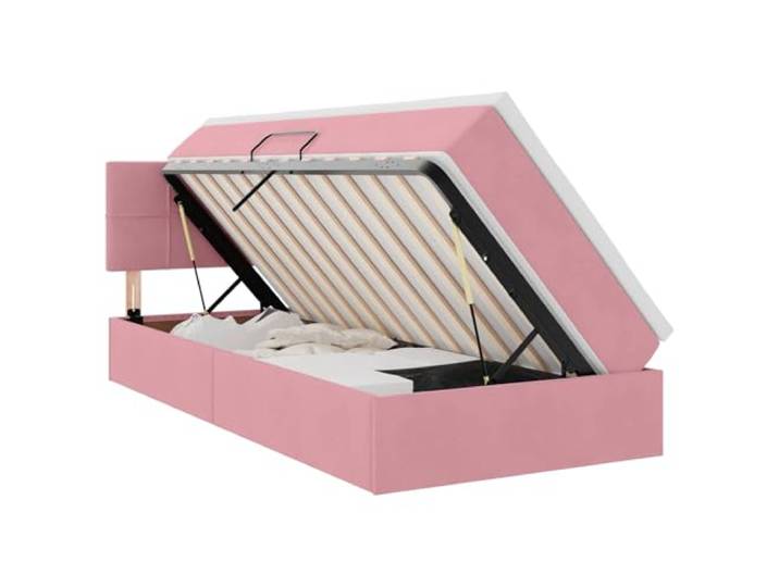 PUGYNBK Bett mit Stauraum und Matratze, Rosa, 90 x 200 cm, Samt Hydraulischer Aufzug, mittlere Festigkeit, modernes Design, pflegeleicht