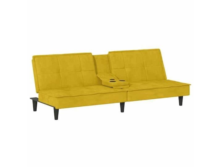 Promotion Nove  SOFA - Canapé-lit Convertible - chaise longue avec porte-gobelets jaune velours FR_02453402
