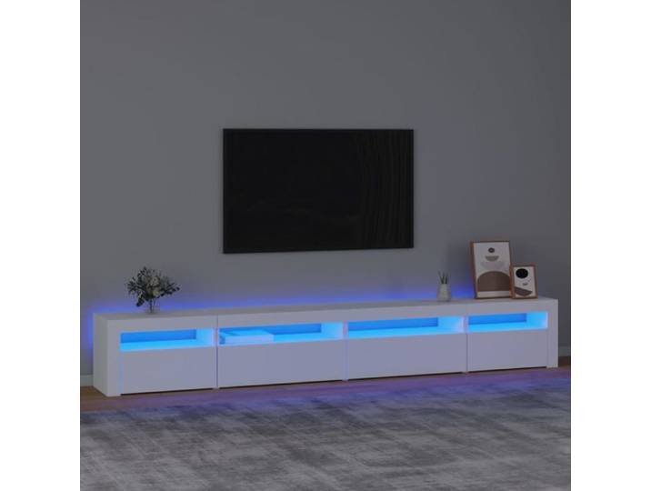 Prix bas - Meuble TV/Télévision/Hi-Fi - avec lumières LED - Blanc 270x35x40 cm （154958944363)