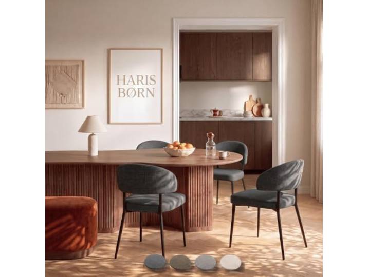 Haris Børn® Esszimmerstühle (4er Set) Grau - Polsterstuhl Stoff, Beine aus Metall in Schwarz - Stuhl & Stühle Esszimmer, Esstisch Stühle & Küchenstühle - Esszimmerstuhl 30 Tage testen