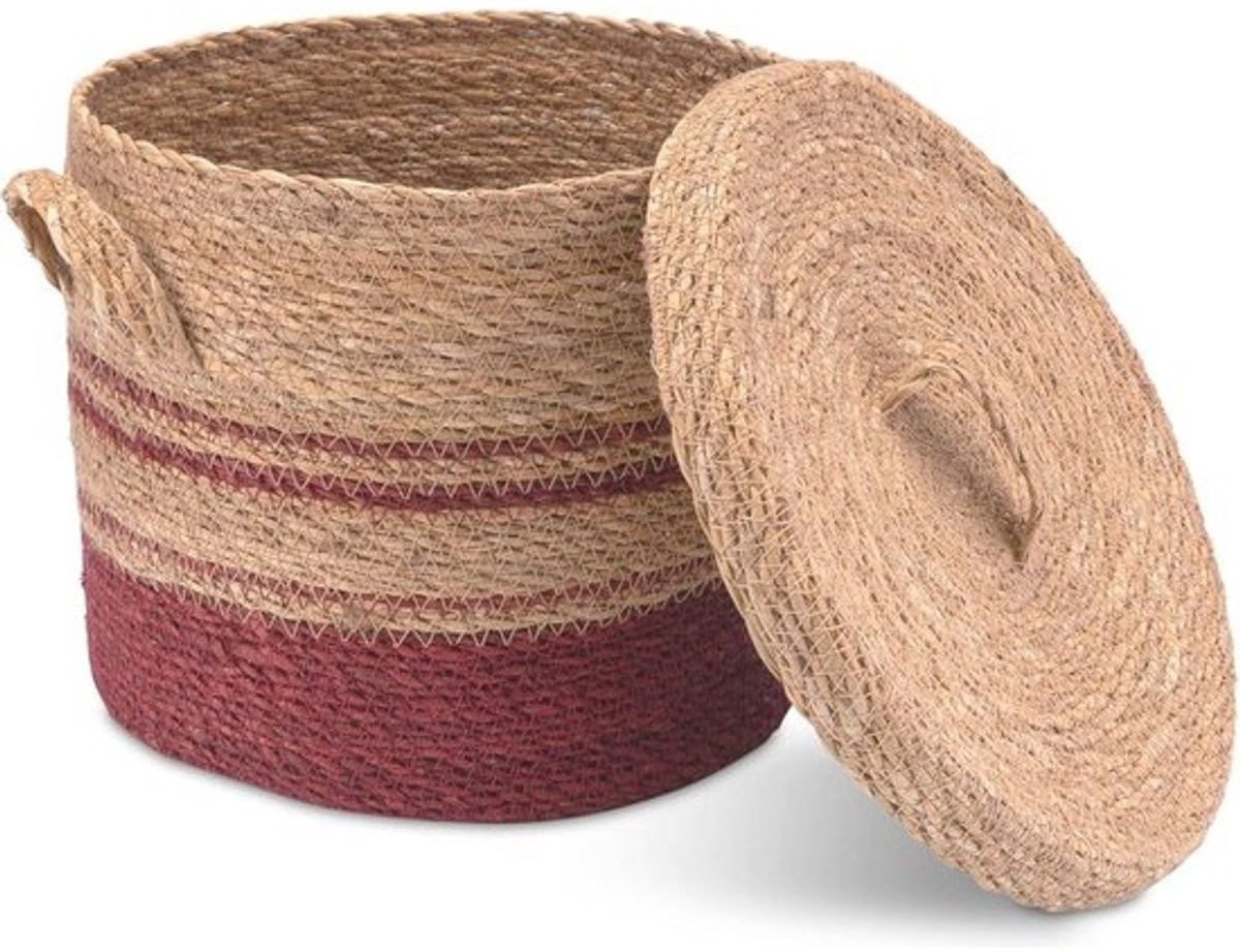 Gevlochten zeegras opbergmand met deksel voor binnen