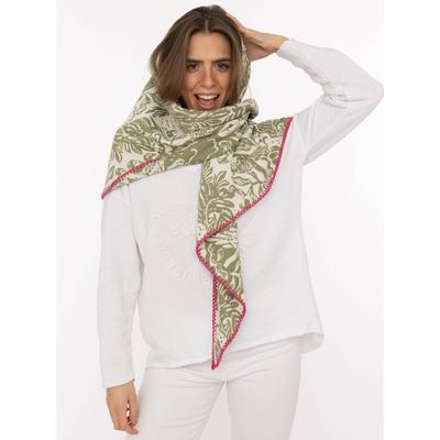 Dreieckstuch ZWILLINGSHERZ "Papagei", Damen, grün (khaki), Baumwollmischung, Modetücher, Mode Tuch, umsäumte Kante, florales Muster
