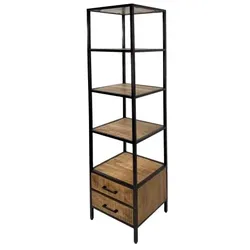 Amagohome Bücherregal Vitrine Bücherbord 40x180x40 cm 2x Schubladen Metall Gestell Holzböden massiv