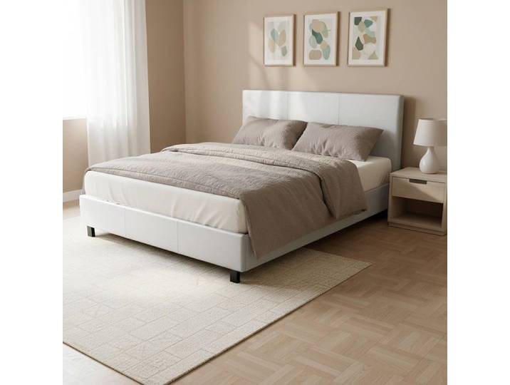 Lit ATLANTA 160x200 + 1 sommier + 1 matelas CARLTON / Blanc