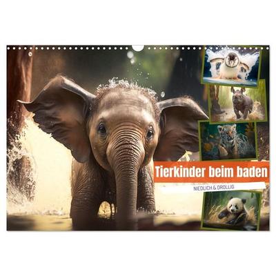 Tierkinder beim baden (Wandkalender 2027 DIN A3 quer), CALVENDO Monatskalender