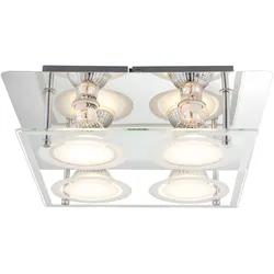 Deckenlampe Wohnzimmerleuchte Esszimmerlampe Deckenleuchte Schlafzimmerlampe Küchenleuchte, Chrom Glas silber, 4 Flammig GU10, 3W 280Lm 3000K warmweiß, L 26 cm