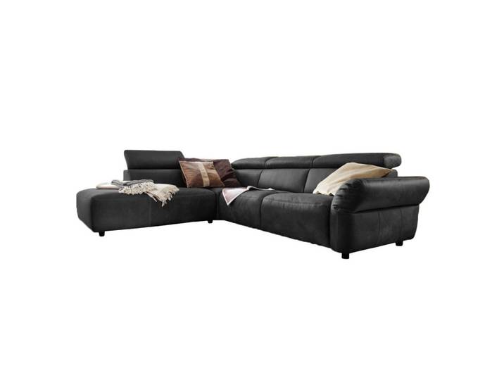 Kawola Ecksofa Motor. Sitzvorzug Riso Schwarz Leder, Füllung: Schaumstoff, L-Form, 263x240 cm, Wohnzimmer, Sofas & Couches, Wohnlandschaften, Ecksofas