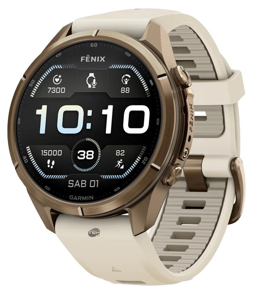 Garmin Fenix 9 Pro 43mm Smartwatch met GPS, DLC titanium, Herfstgoud met crème/fransgrijs horlogeband