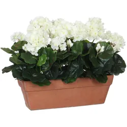 Mica Decorations, Kunstpflanzen, Geranien Kunstpflanze im Balkonkasten - L39 x B13 x H40 cm - Weiss (40 cm)