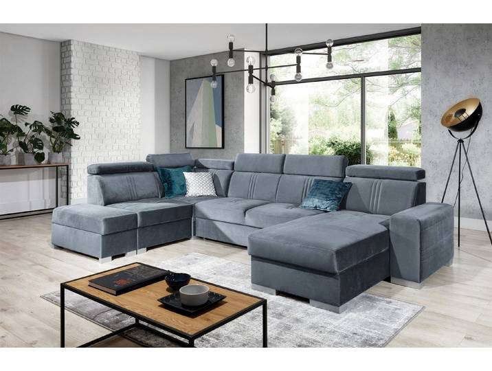 Fun Möbel Wohnlandschaft Wohnlandschaft Schlafsofa NOLAN inkl. USB-Anschluss, inkl. Bettkästen, Kopfteil verstellbar, Rundumbezug, inkl. USB-Anschluss