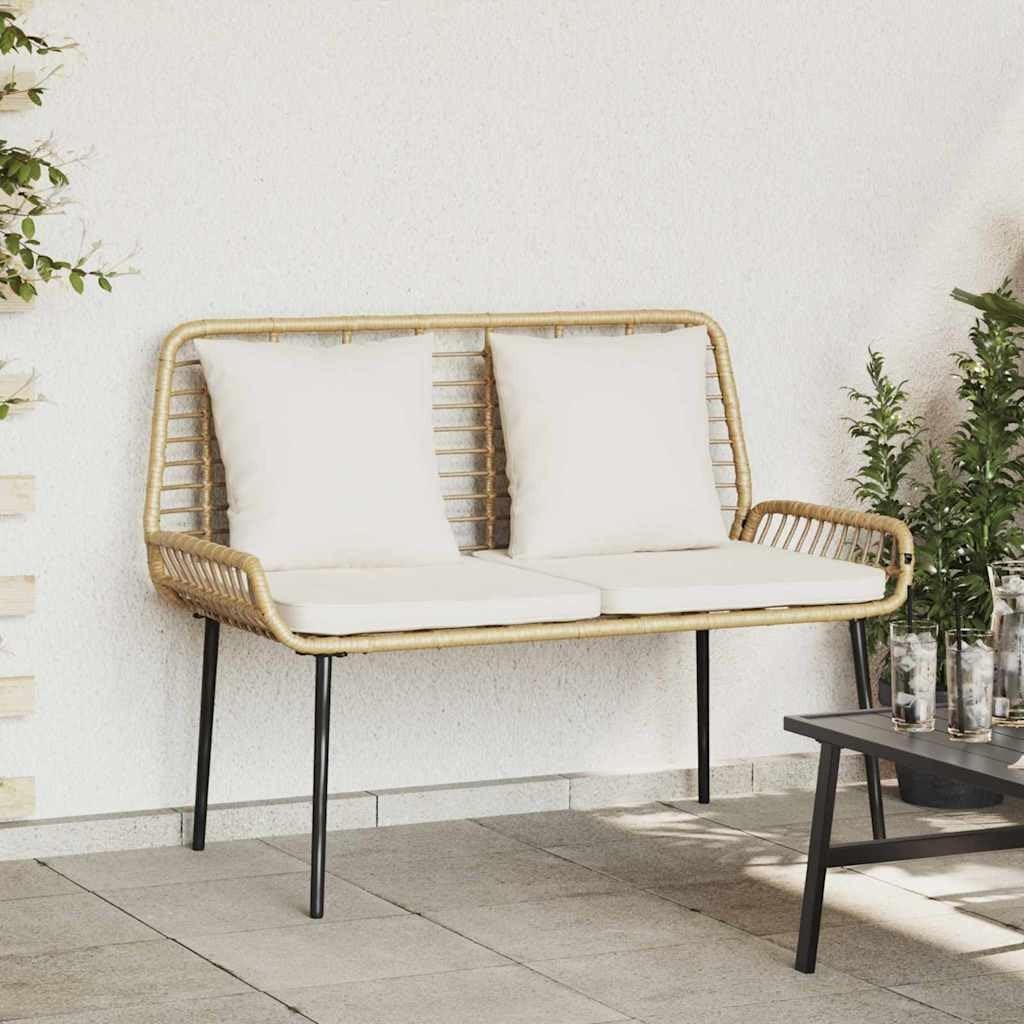 Wetterfeste Gartenbank aus Polyratan mit Kissen