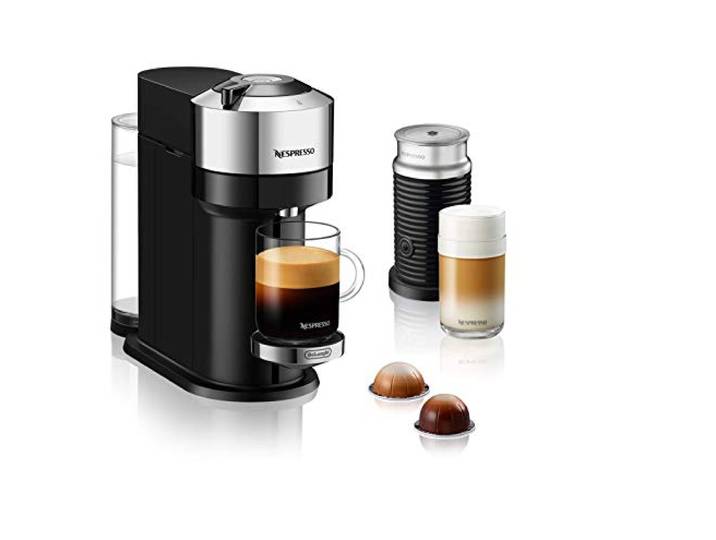 NESPRESSO DE’LONGHI Vertuo Next Deluxe Chrom Kapselmaschine ENV120.CAE Kaffeemaschine inkl. Aeroccino Milchaufschäumer, 5 Tassengrößen, Barcode-Erkennung, One-Touch Bedienung, Centrifusion