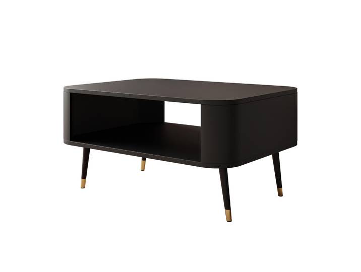 Couchtisch SHADOW mit Ablage unter der Tischplatte, schräge Füße in Schwarz und Gold