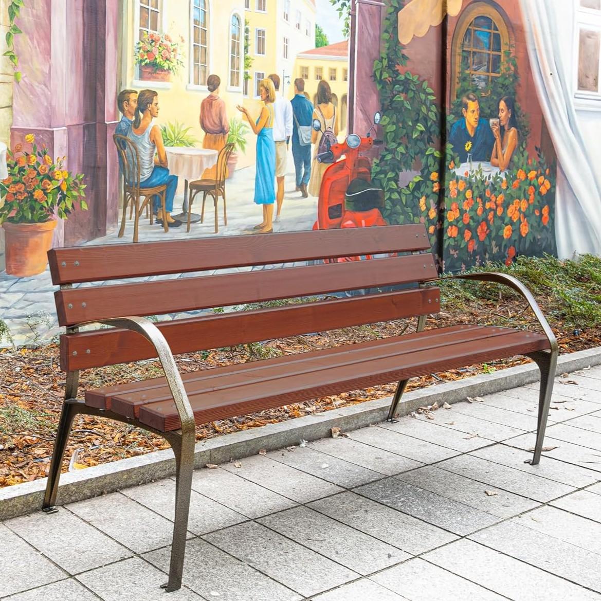 REKORD Kleopatra Palisander Gartenbank 170x61x81cm Robuste Parkbank aus Gusseisen und Holz mit Rückenlehne Wetterfeste Sitzbank für Garten Terrasse